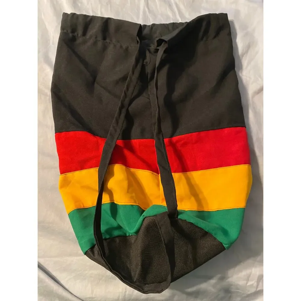 Negril Jamaica Souvenir Drawstring Backpack Bag Rasta Colors Canvas Travel Sack